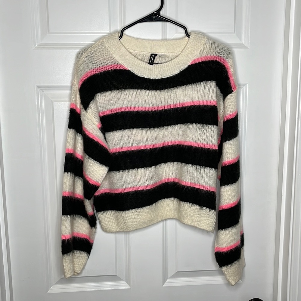 Black Pink Cream Stripe Knit Sweater - Picture 2 of 8